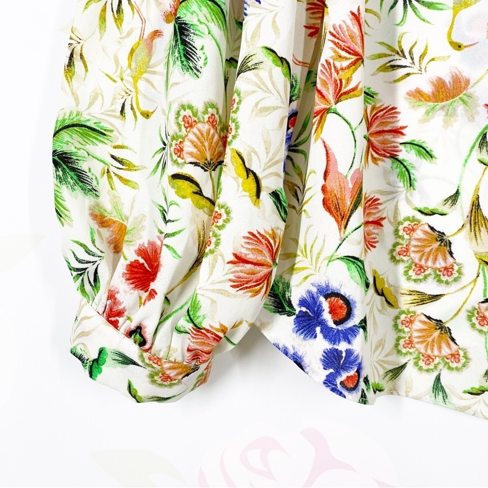 Rose & Olive Floral Print Tie Front Long Sleeves Blouse M - Picture 3 of 13
